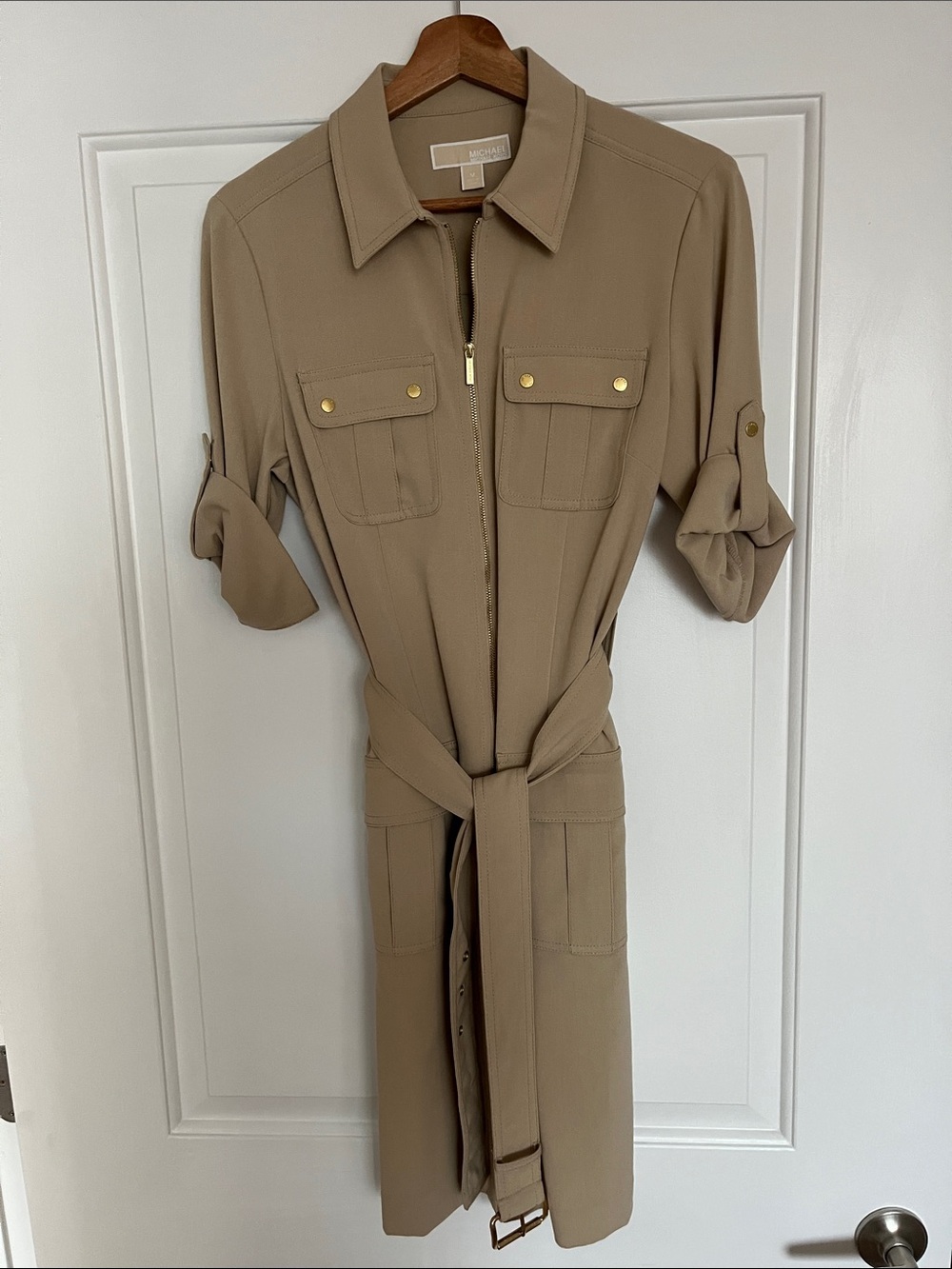 MICHAEL Michael Kors Taupe Utility Zip-Front Shirt Dress